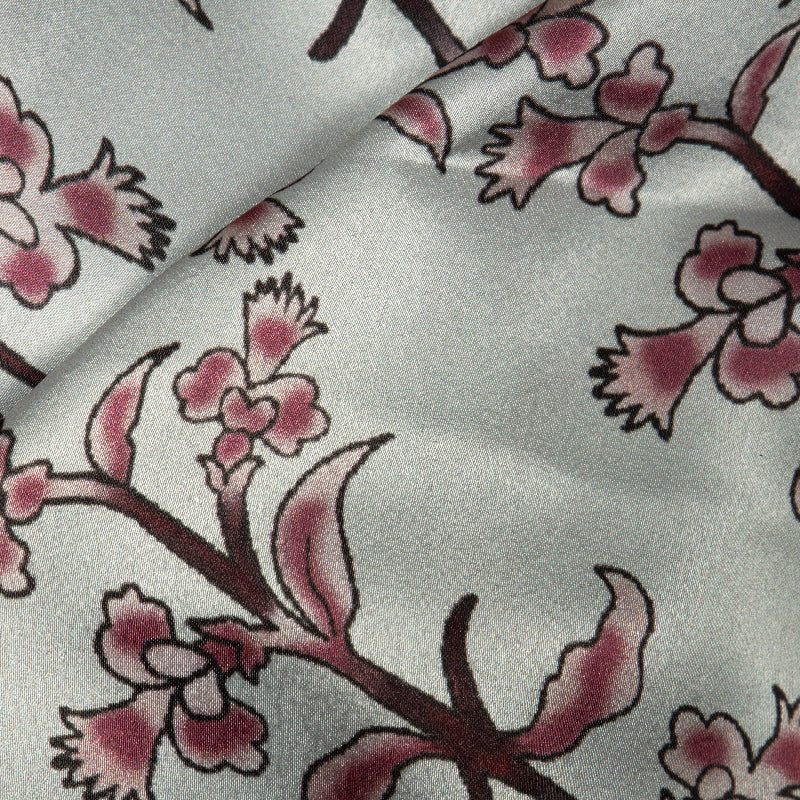 Pink And Off White Floral Digital Print Japan Satin Fabric - Fabcurate