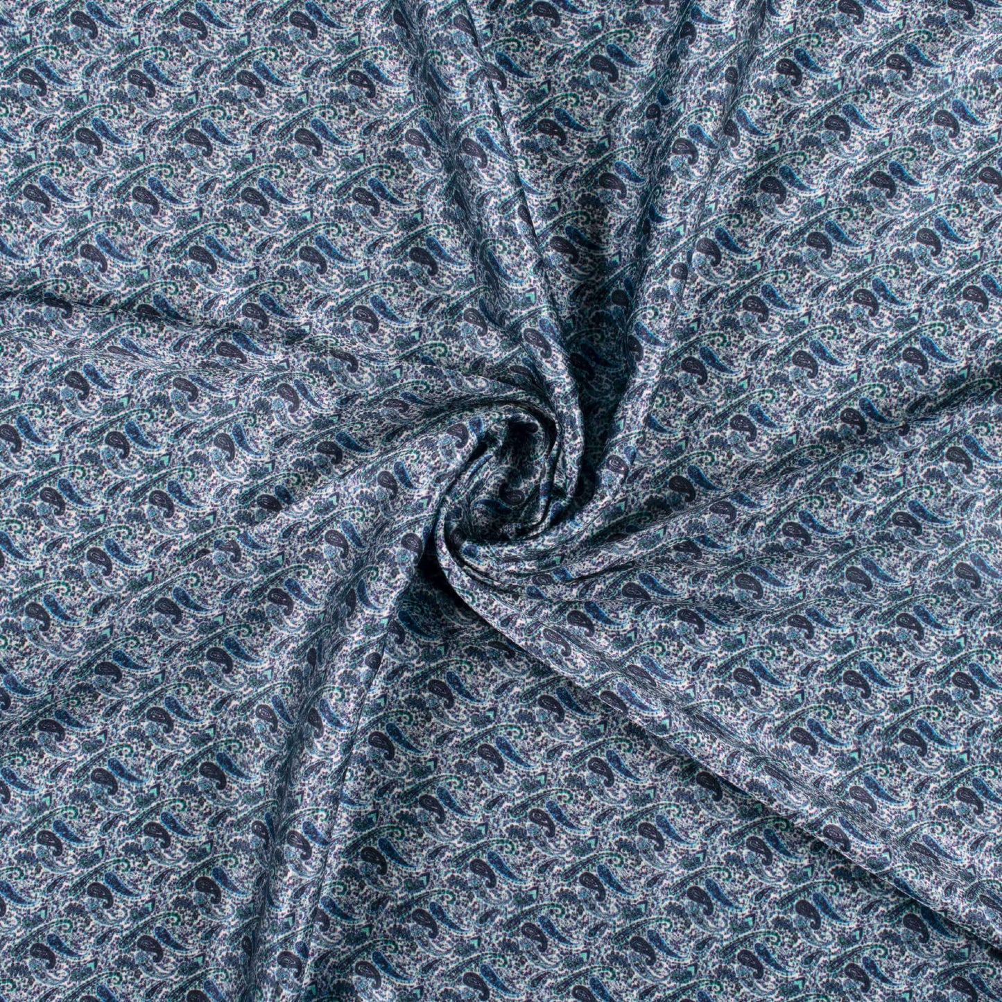 Blue Paisley Digital Print Japan Satin Fabric