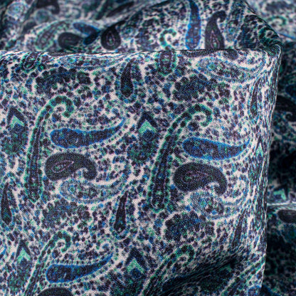 Blue Paisley Digital Print Japan Satin Fabric