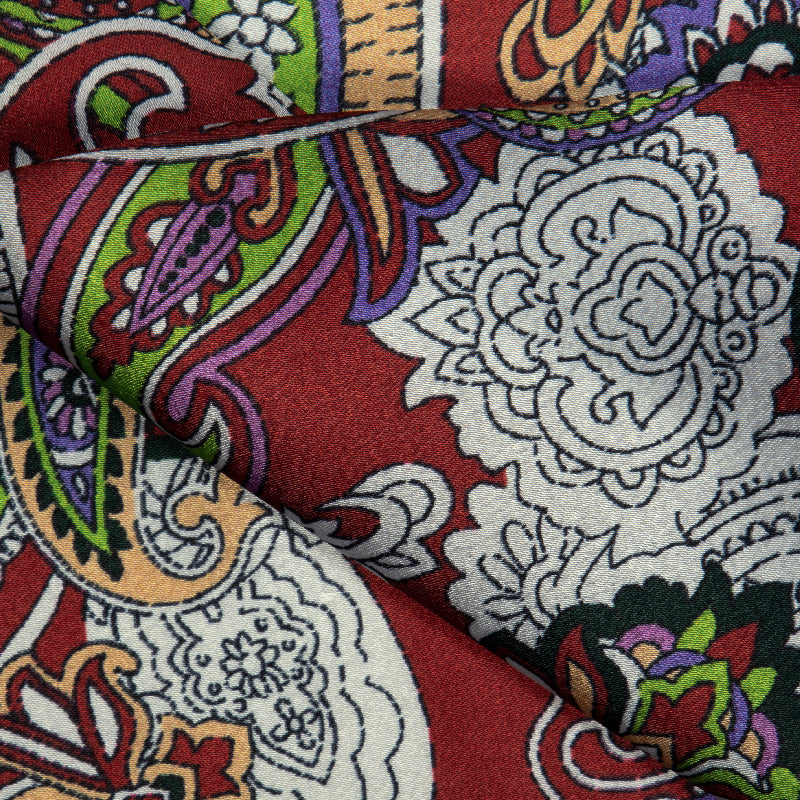 Maroon Paisely Digital Print Japan Satin Fabric - Fabcurate