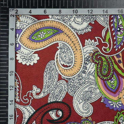 Maroon Paisely Digital Print Japan Satin Fabric - Fabcurate