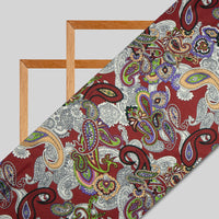 Maroon Paisely Digital Print Japan Satin Fabric - Fabcurate