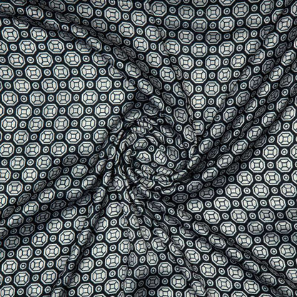 Black Geometrical Digital Print Japan Satin Fabric - Fabcurate