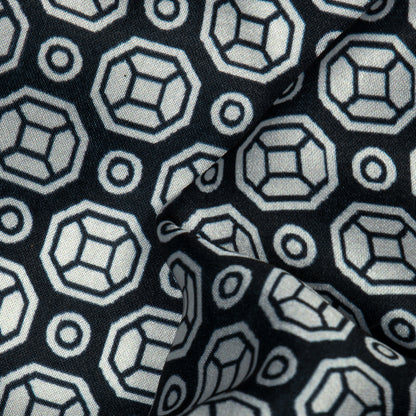 Black Geometrical Digital Print Japan Satin Fabric - Fabcurate