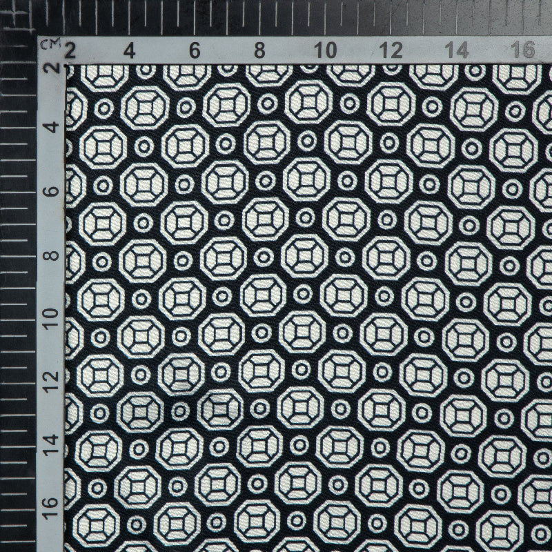 Black Geometrical Digital Print Japan Satin Fabric - Fabcurate