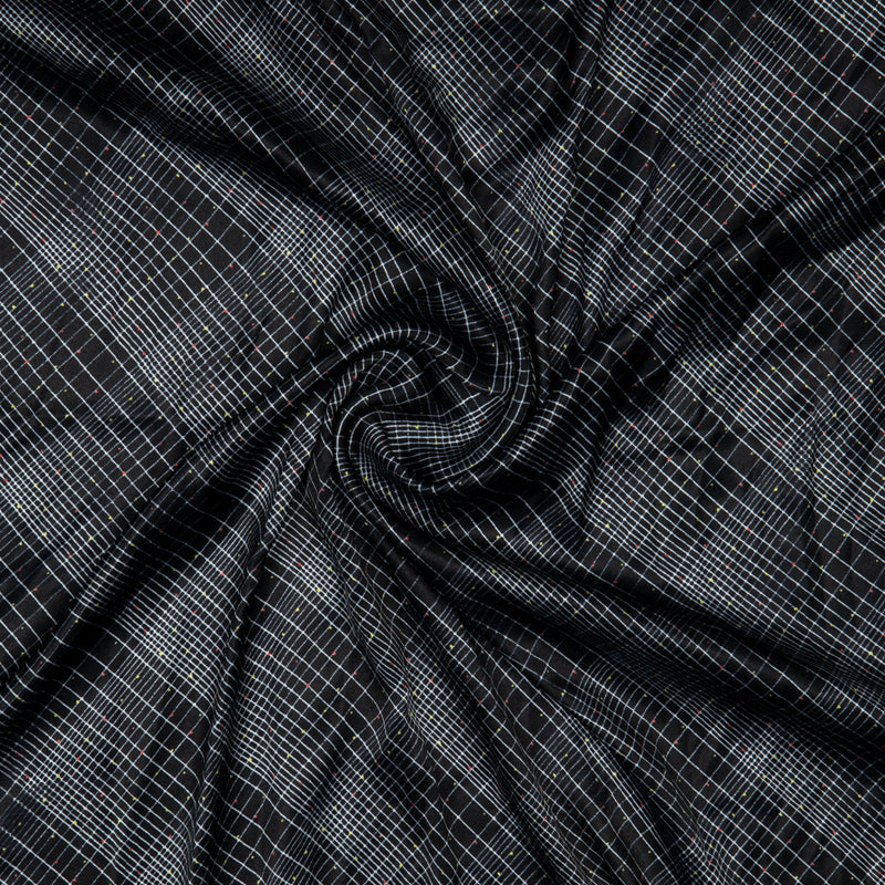 Black Checks Digital Print Japan Satin Fabric - Fabcurate