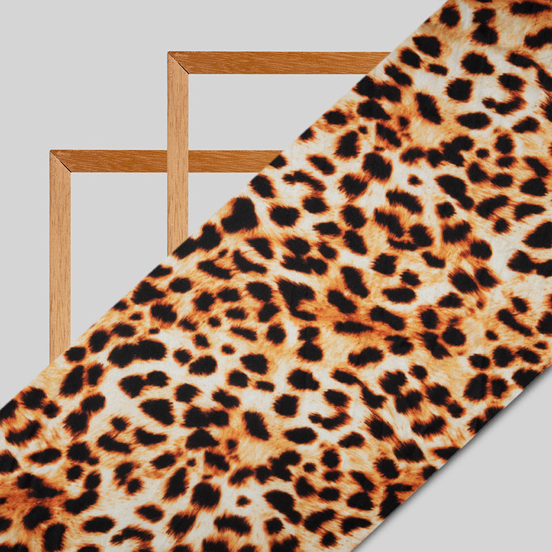 Brown Animal Digital Print Japan Satin Fabric - Fabcurate