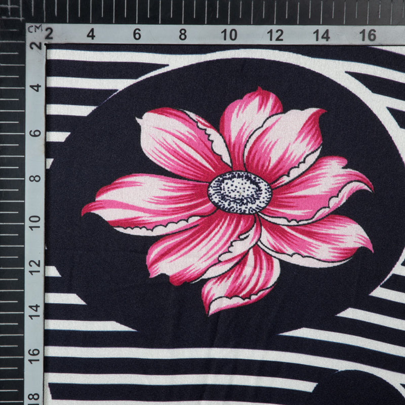 Black And Pink Stripes Digital Print Japan Satin Fabric - Fabcurate