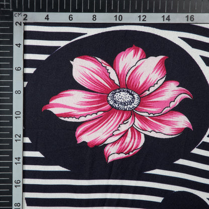 Black And Pink Stripes Digital Print Japan Satin Fabric - Fabcurate
