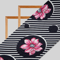 Black And Pink Stripes Digital Print Japan Satin Fabric - Fabcurate