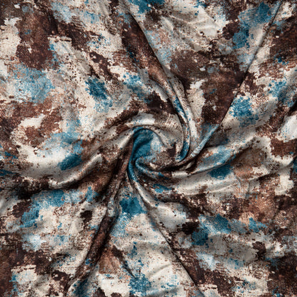 Brown Abstract Digital Print Japan Satin Fabric - Fabcurate