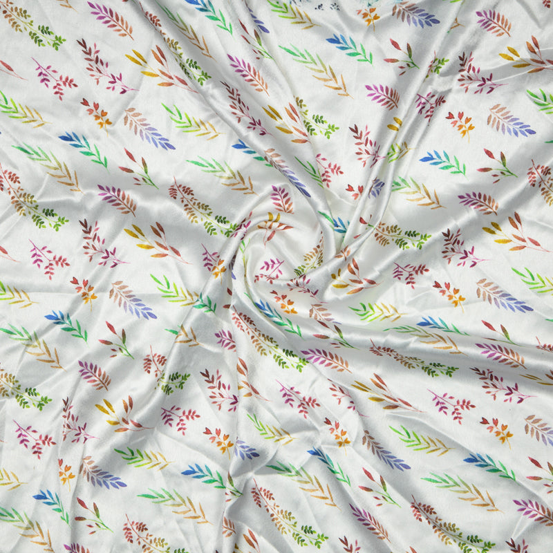 Multicolor Leaf Digital Print Japan Satin Fabric - Fabcurate