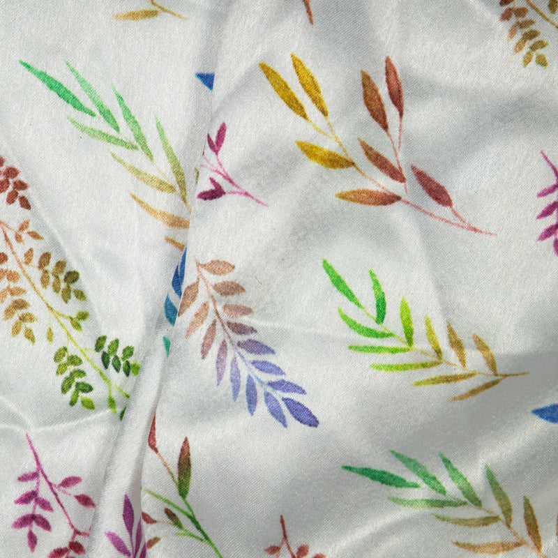 Multicolor Leaf Digital Print Japan Satin Fabric - Fabcurate