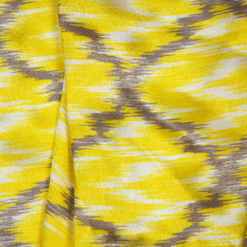 Yellow Ikat Pattern Digital Print Japan Satin Fabric - Fabcurate
