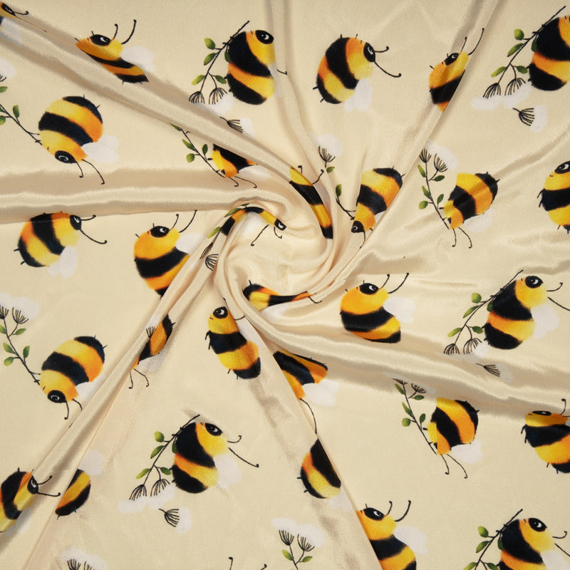 Light Beige Honey Bee Digital Print Crepe Silk Fabric - Fabcurate
