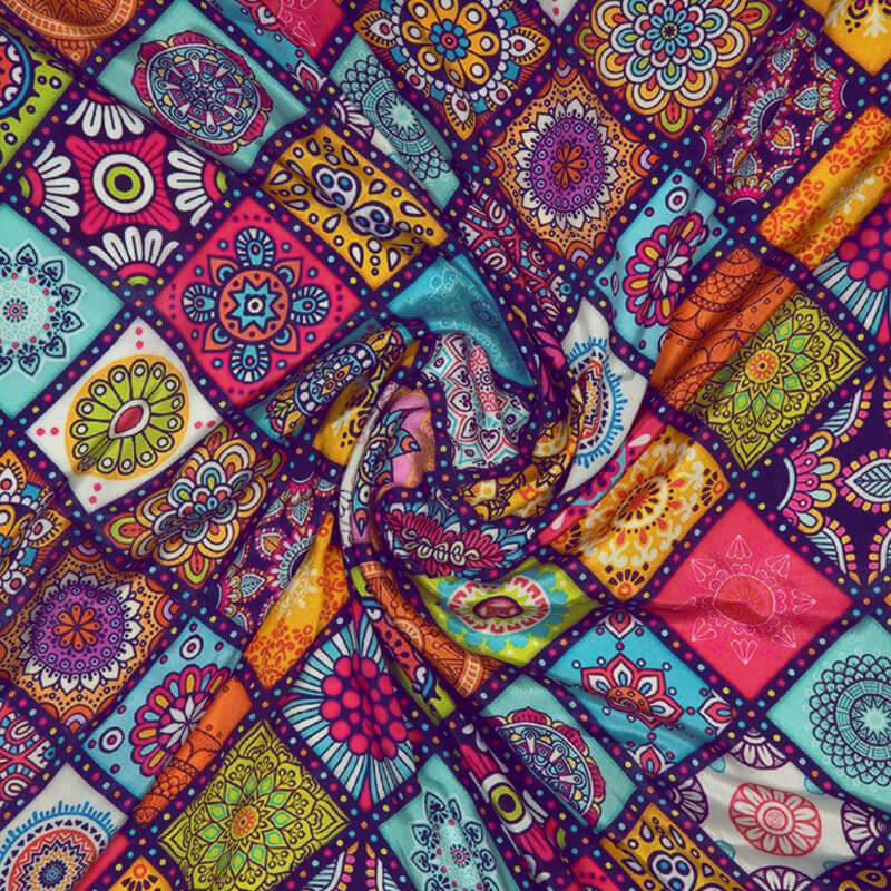 Multicolor Checks Digital Print Crepe Silk Fabric - Fabcurate
