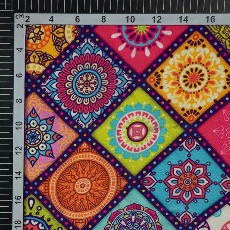 Multicolor Checks Digital Print Crepe Silk Fabric - Fabcurate