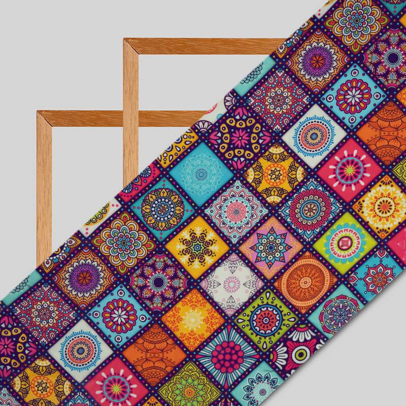 Multicolor Checks Digital Print Crepe Silk Fabric - Fabcurate