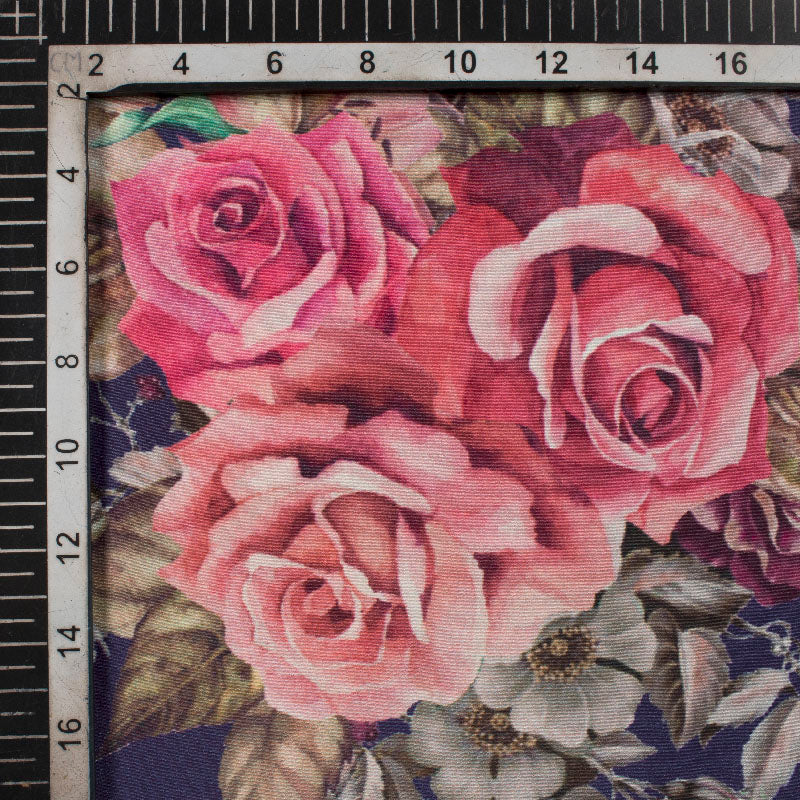 Purple Floral Digital Print Crepe Silk Fabric - Fabcurate