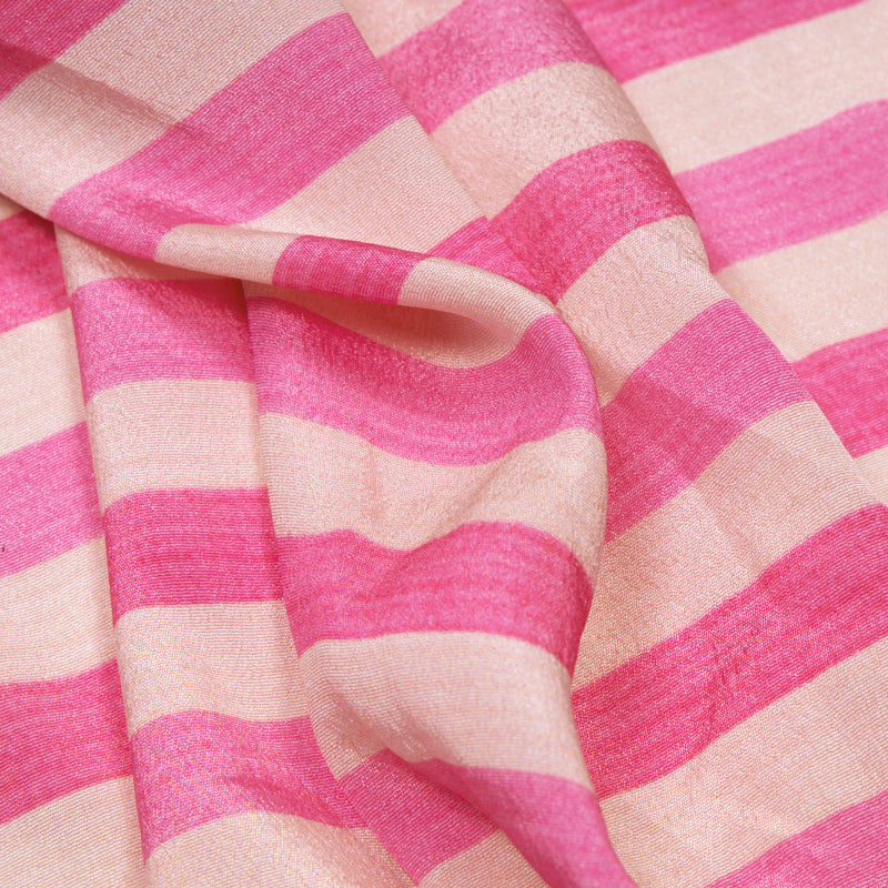 Pink Stripes Patten Digital Print Crepe Silk Fabric
