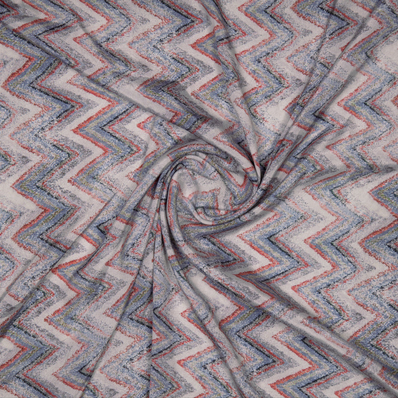 Multicolor Chevron Digital Print Crepe Silk Fabric - Fabcurate