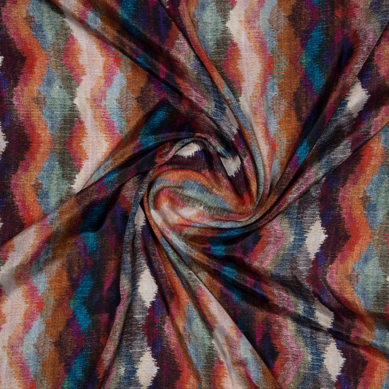 Multicolor Chevron Digital Print Crepe Silk Fabric - Fabcurate