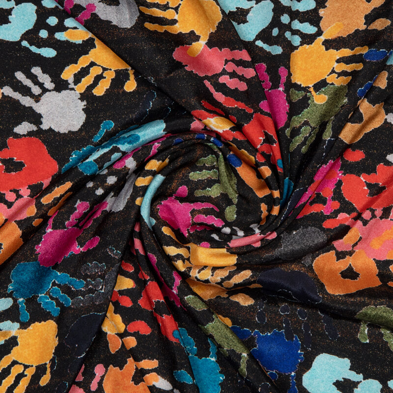 Multicolor Object Digital Print Crepe Silk Fabric - Fabcurate