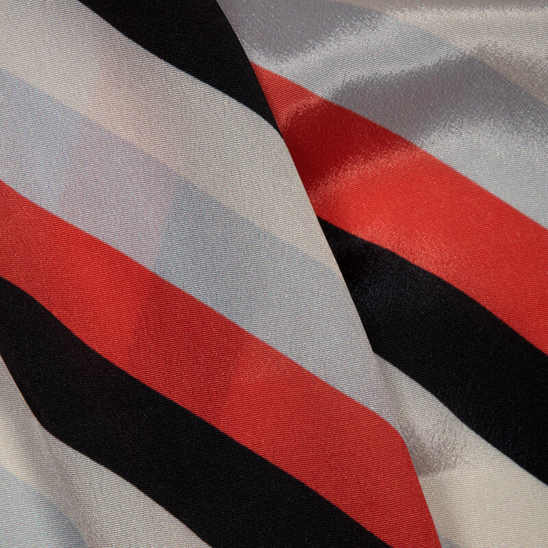 Red And Off White Stripes Digital Print Crepe Silk Fabric - Fabcurate