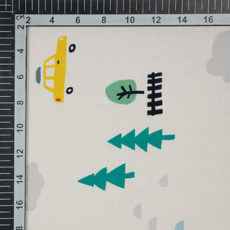 White Object Digital Print Crepe Silk Fabric - Fabcurate
