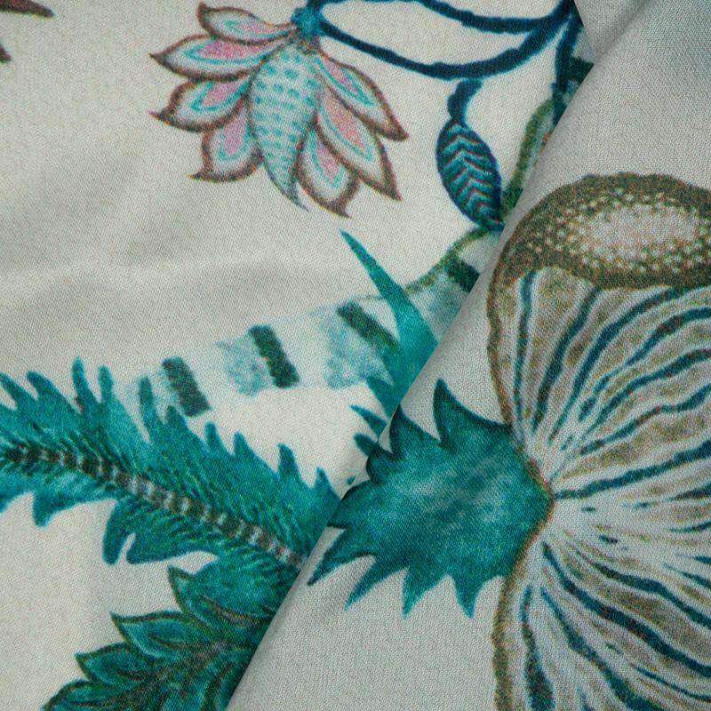 White Floral Digital Print Gerogette Satin Fabric - Fabcurate
