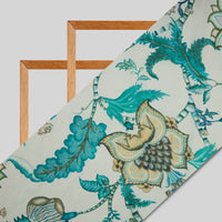White Floral Digital Print Gerogette Satin Fabric - Fabcurate