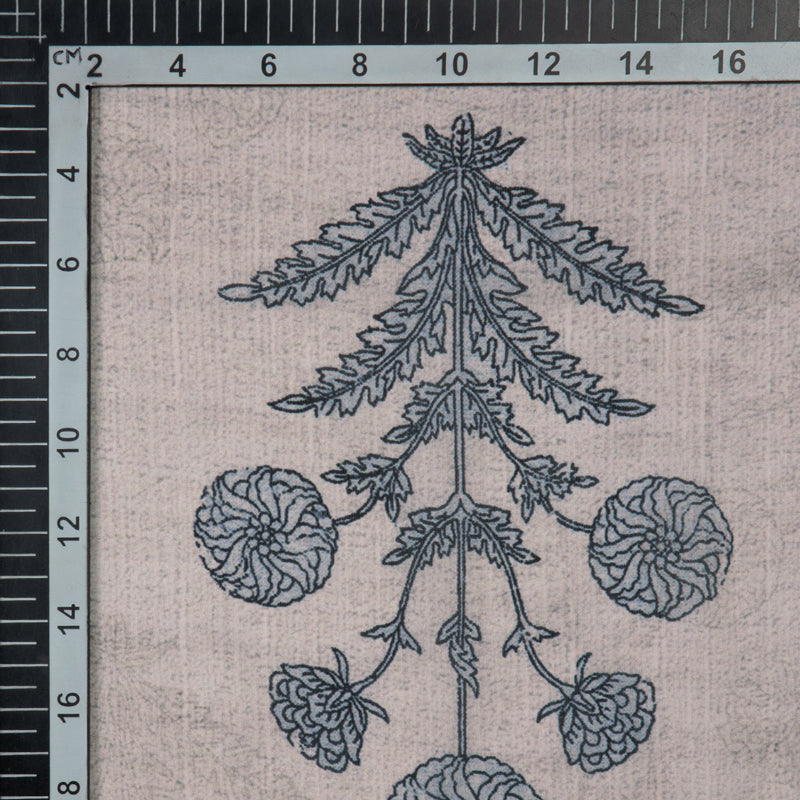 Light Grey Mughal Floral Digital Print Gerogette Satin Fabric - Fabcurate