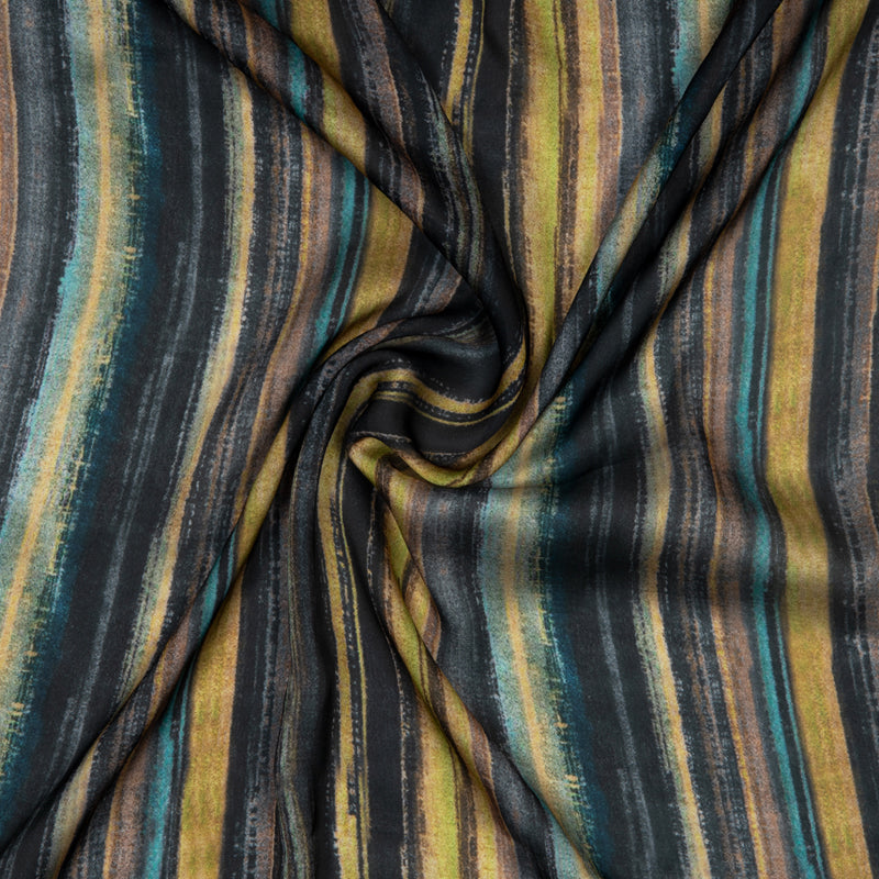 Black Stripes Digital Print Gerogette Satin Fabric - Fabcurate
