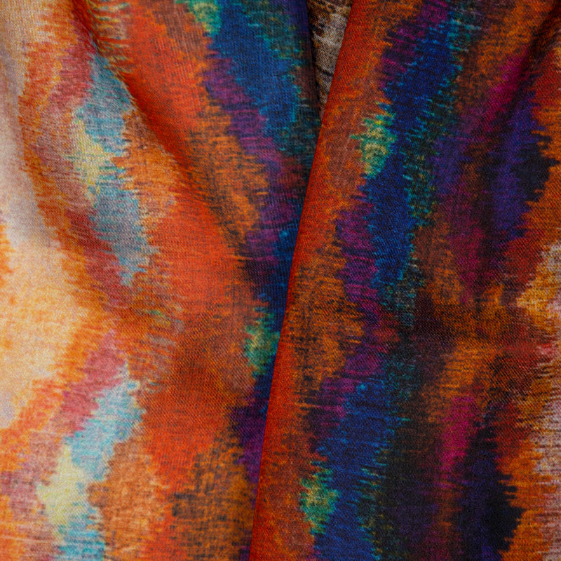 Orange And Blue Chevron Digital Print Georgette Satin Fabric - Fabcurate