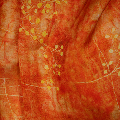 Fire Orange Floral Digital Print Georgette Satin Fabric - Fabcurate
