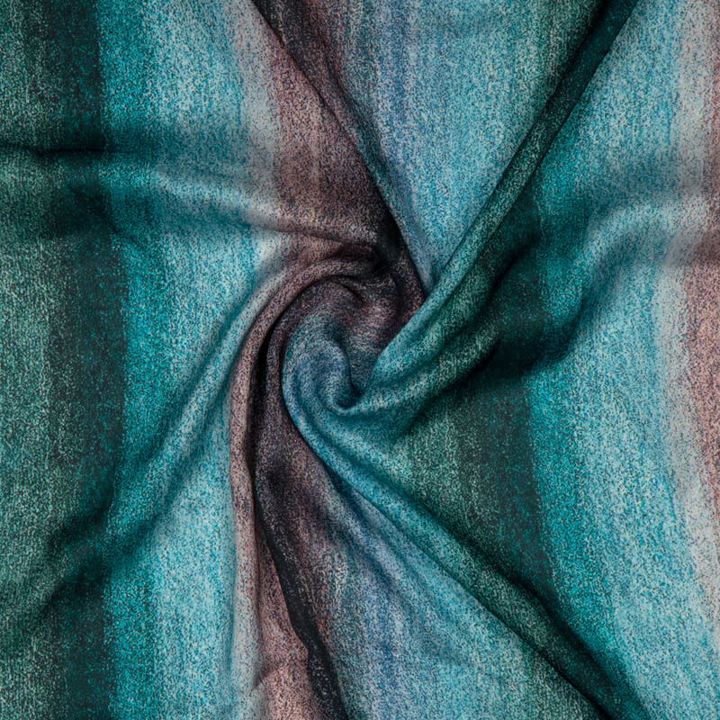 Turquoise And Black Abstract  Digital Print Georgette Satin Fabric - Fabcurate