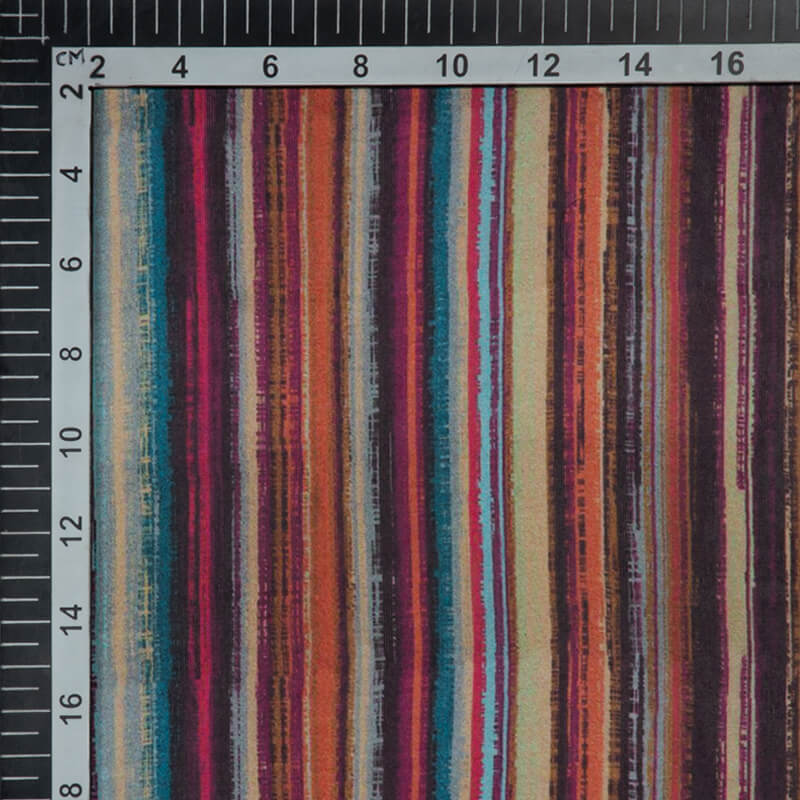 Pink Stripes Digital Print Georgette Satin Fabric - Fabcurate