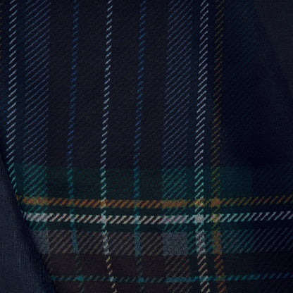 Navy Blue Checks Digital Print Georgette Satin Fabric - Fabcurate