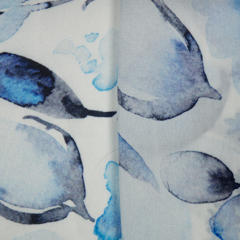Pastel Blue Floral Digital Print Georgette Satin Fabric - Fabcurate