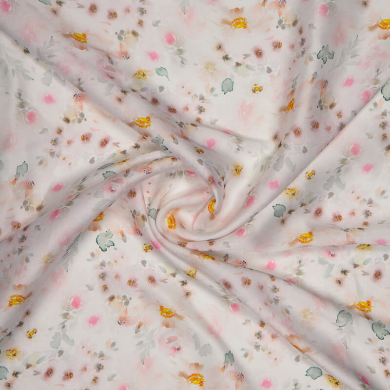 Pastel Pink Floral Digital Print Georgette Satin Fabric - Fabcurate