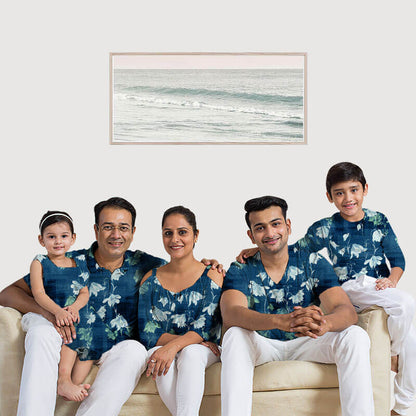 Yale Blue Floral Digital Print Georgette Satin Fabric - Fabcurate