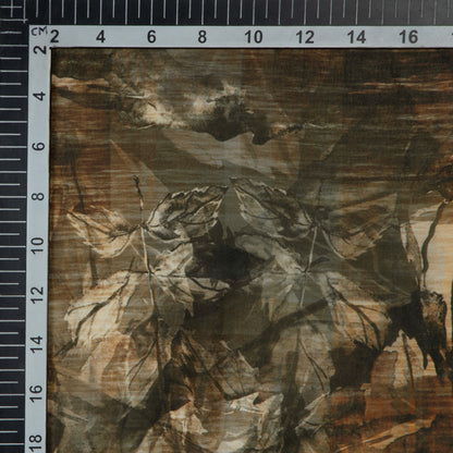 Brown Leaf Digital Print Georgette Satin Fabric