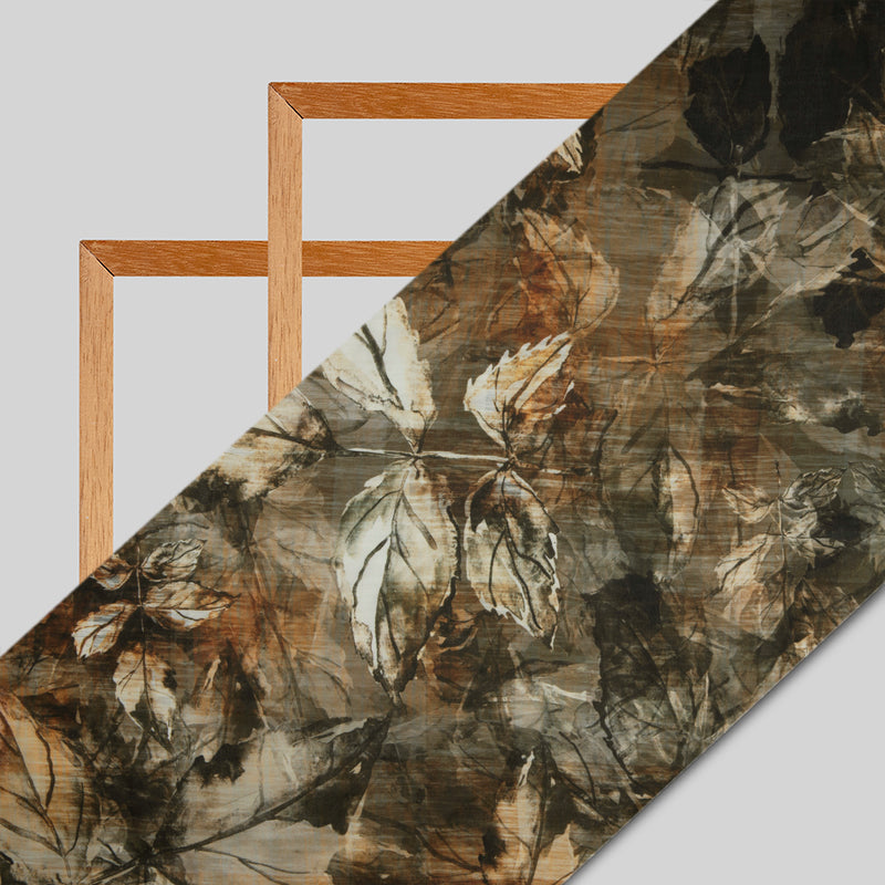 Brown Leaf Digital Print Georgette Satin Fabric