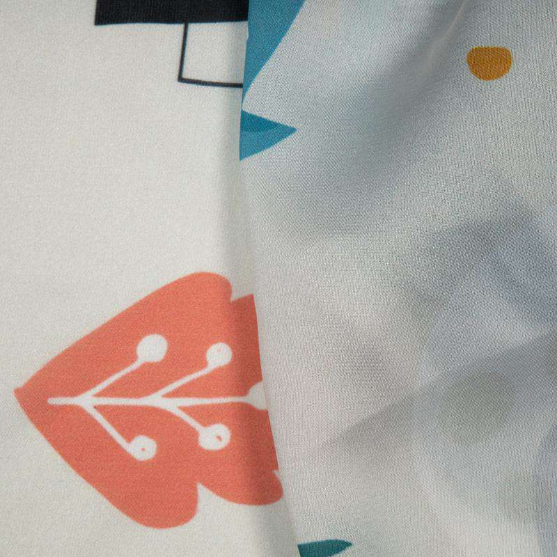 Cream Object Digital Print Georgette Satin Fabric - Fabcurate