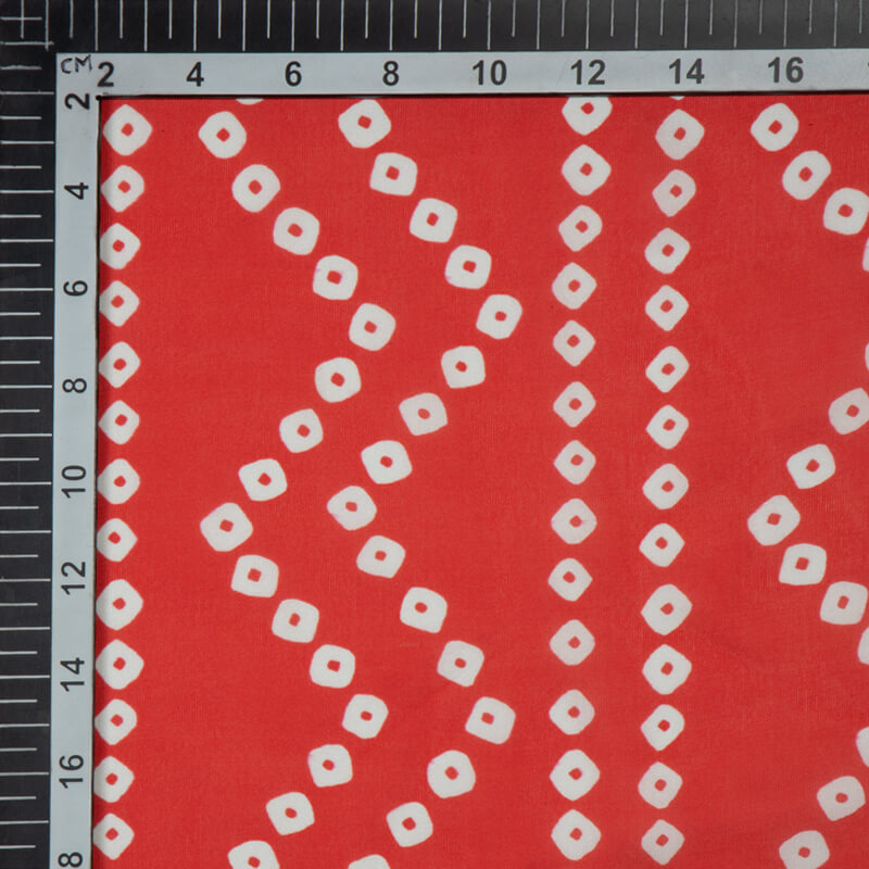 Red Bandhani Pattern Digital Print Georgette Satin Fabric - Fabcurate