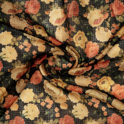 Multicolor Floral Pattern Digital Print Kota Doria Fabric - Fabcurate