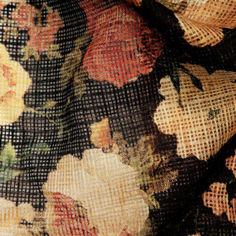 Multicolor Floral Pattern Digital Print Kota Doria Fabric - Fabcurate