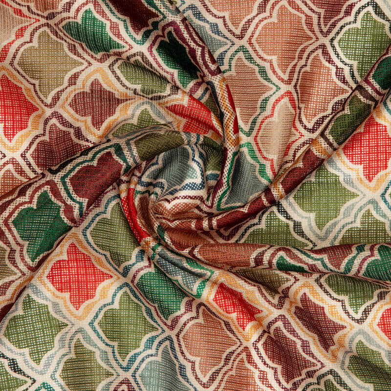 Multicolor Ethnic Pattern Digital Print Kota Doria Fabric - Fabcurate