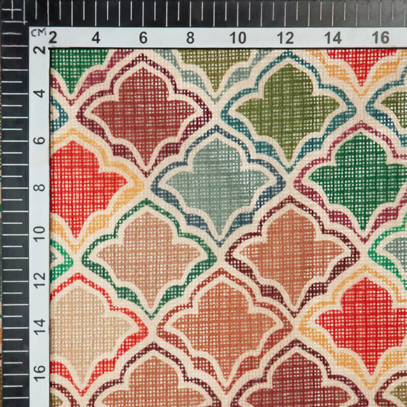 Multicolor Ethnic Pattern Digital Print Kota Doria Fabric - Fabcurate