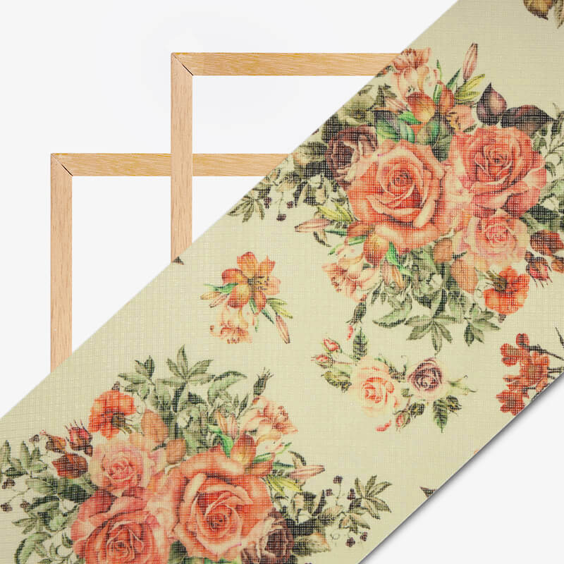Peach Floral Pattern Digital Print Kota Doria Fabric - Fabcurate